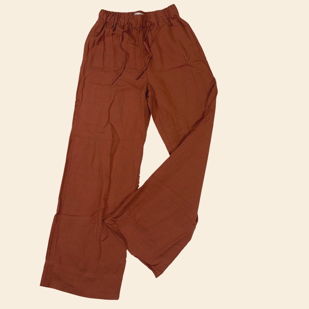 Madewell Linen Blend Pants Womens Small Rust Orange Wide Leg Drawstring Earthy